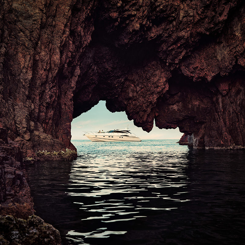 An artistic shot of a yacht at sea