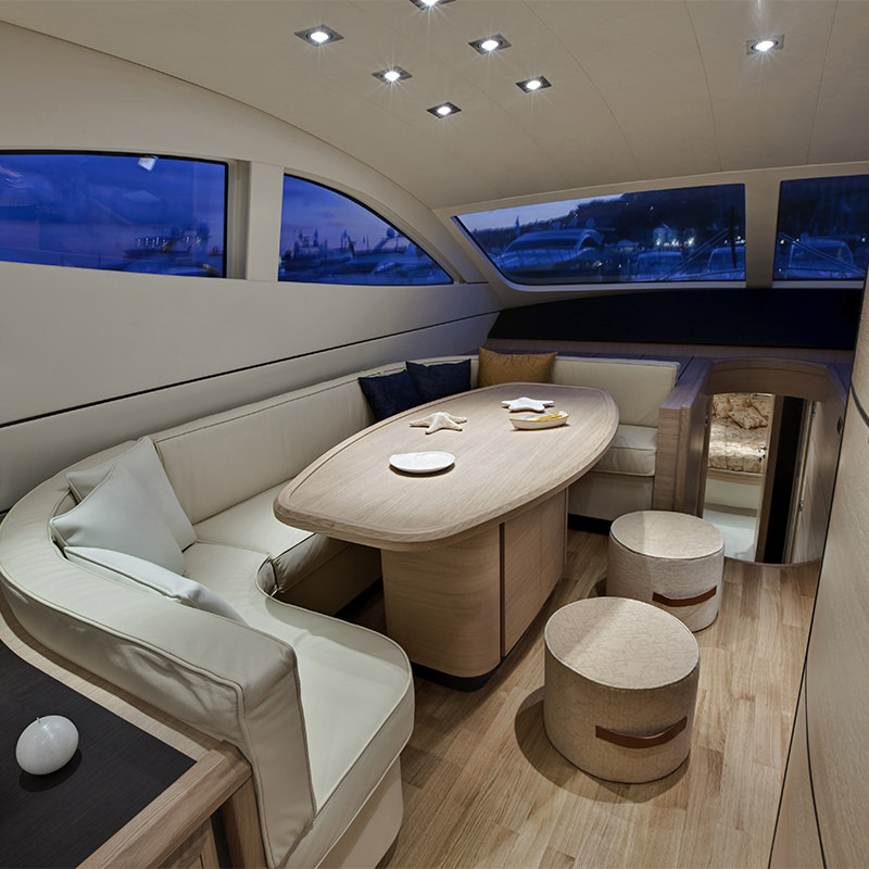 The interior of a private yacht