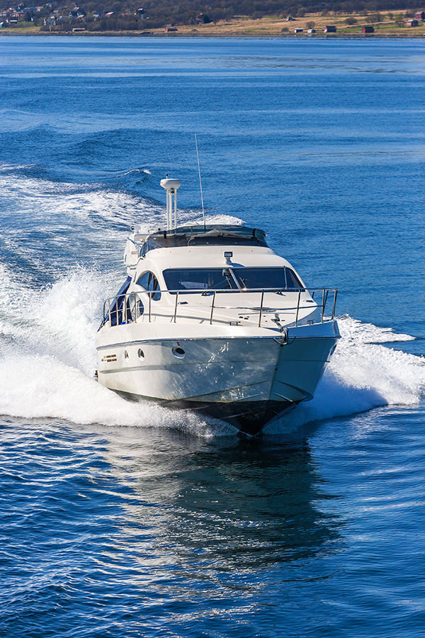A yacht is cruising over the ocean