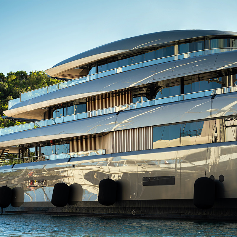 A large luxury yacht with many floors